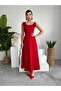 Women's atlas fabric strapless collar rose accessory design strap red maxi dress 258 - 8