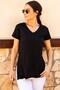 Women's Black and White 2-Piece V-Neck Side Slit Asymmetrical Combed Cotton Knitted T-shirt T-Shirt Tunic - 5