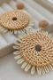 Straw Water Drop Oversized Tassel Coffee Summer Dress Bag Combination Dangle Earrings - 6