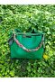 Women's Green Scarf and Chain Accessory Soft Leather 3-Compartment Handbag and Shoulder Bag