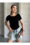 Women's Boat Neck Black Short Sleeve Blouse - 5