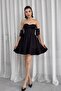 Black Atlas Fabric Flared Mini Dress with Chest Pad and Tie Strap Detail 236 - 5