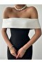 Atlas Fabric White Strapless Collar Detailed Midi Length Black Dress 250 - 4