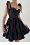 Atlas fabric chest supported tie strap design flared black mini dress 236