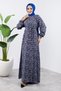 Colorful Floral Viscose Long Hijab Dress Tsd240920 Navy Blue - 3