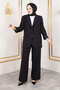 Striped Double Breasted Collar Suit Tsd 250152   Black - 4