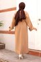 Tie-Up Waist Low-Sleeve Knit Long Dress Tsd240708 Camel - 5