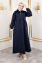 Scuba Long Hijab Dress Tsd250129 Navy Blue - 6