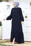 Double Balloon Arm Detailed Skirt with Flounce Hijab Ferace TSD240247 Navy Blue