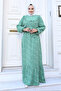 Floral Viscose Long Modest Dress with Ruffle Detail on Front Tsd240614 Mint Green