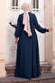 Indigo Hijab Ferace - Gipe Detailed, Long Zippered TSD240603 - 5
