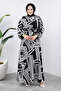 Stripe Patterned Viscose Long Hijab Dress Tsd240943 White - 4
