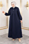 Scuba Long Hijab Dress Tsd250129 Navy Blue - 3