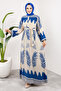 Waterway Ethnic Patterned Viscose Long Hijab Dress Tsd240955 Indigo - 4