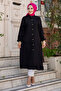Buttoned Linen Tunic with Ruffle Side Detail Tsd240506 Black - 4
