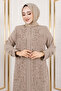 Crew Neck Long Hijab Dress with Attached Pieces Tsd250125 Beige - 2