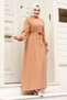 Prevailing Collar Waist Belted Hijab Dress TSD240313 - 4