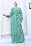 Floral Viscose Long Modest Dress with Ruffle Detail on Front Tsd240614 Mint Green - 4