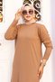 Crew Neck Knitwear Long Dress Tsd240720 Camel - 2