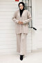 Beige knitted cardigan set with button detail tsd240932 - 3
