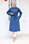 Buttoned sleeve tip epaulette detailed trench coat tsd240901 indigo - 3