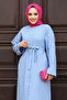 Hidden Zippered Striped Belted Ferace TSD240202 Baby Blue - 2