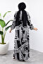 Stripe Patterned Viscose Long Hijab Dress Tsd240943 White - 5
