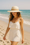 Beige Zigzag Stripe Straw Hat - Summer Sun Protection Accessory - Ideal for Beach Chic Hsr2103 - 3