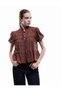 Lace-Up Collar Button Cotton Short Sleeve Shirt - 2