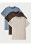 3-Piece Basic Single Jersey T-shirt - Baby Blue Brown Beige Oversize Crew Neck T-Shirt