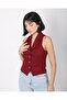 Women's Burgundy Bow Buttoned Blazer Vest - 6