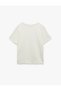 Cotton Short Sleeve Crew Neck Bow Detailed Printed T-Shirt - 4