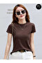 Brown Women's Crew Neck Slimfit T-Shirt Stretchy Stretch Fabric 100% Cotton Summer