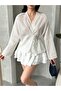 Women's V-Neck Lace-Up Blouse - 2