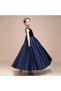 Girls' Dark Blue Crew Neck Velvet Evening Dress Skirt Satin Dress - 4
