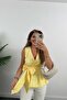 Women's Double Breasted Collar Skirt Flounced Self Belted Summer Poplin Blouse