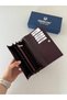 Genuine Leather Vendy Model Women's Wallet with Plenty of Eyes Claret Red - 3