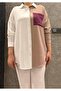 Women's White Plum Beige Color Detailed Long Sleeve Drapey Tunic Shirt 3071264 - 2