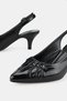 Women's Black Patent Leather Genuine Leather 34-35-41 Number Short Heel Buckle Back Open Shoes - 6