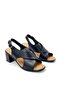 Kindep (Ces) Genuine Leather Thick Heeled Women's Sandals Black