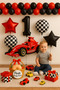 Racing Car Themed 1 Year Old Birthday Set Red & Black |   37 Piece Ready Package - 2