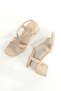 Alesso Beige Color Genuine Leather Stone Sandals Thick Heeled Women's Shoes - 3