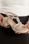 Alesso Beige Color Genuine Leather Stone Sandals Thick Heeled Women's Shoes