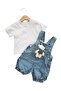 Pocket Teddy Bear Jeans Salopet White T-Shirt 2-Piece Jumpsuit Set - 2