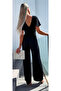 Women's Short Sleeve Double Breasted Collar Back Low-cut Pegasus Fabric Jumpsuit