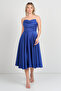 Women's Stoned Rope Strap Draped Satin Evening Dress 1749 Cobalt Blue
