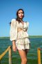 Serena Women's Gold Chiffon Waist Detailed Mini Shirred Beige Dress - 3