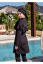 Black Ruffle Detailed Lycra Hijab Swimsuit - 2531 - 2