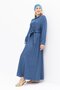 Light Blue-Half Patch Belted Denim Dress