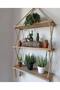 3-Piece Decorative Wall Shelf with Wooden Drawstring Rope |   Stylish and Natural Wall Decoration |   Board 3-Shelf Bookcase - 5